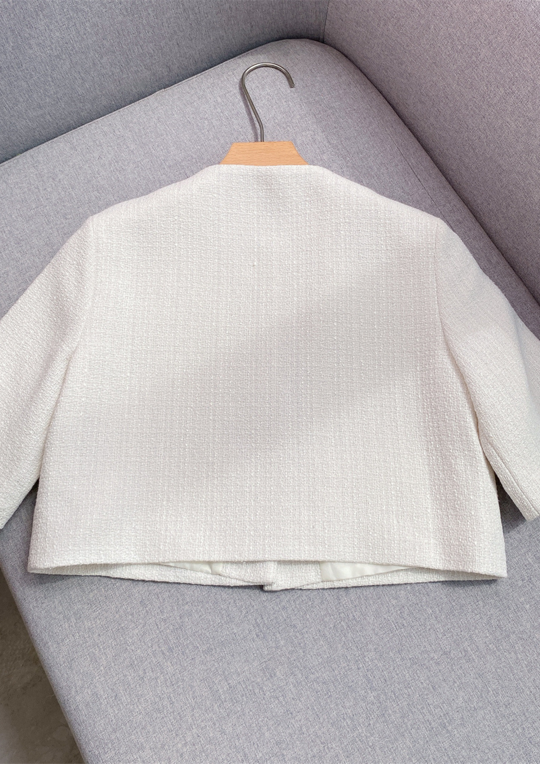 Luna White Tweed Short Sleeve Top