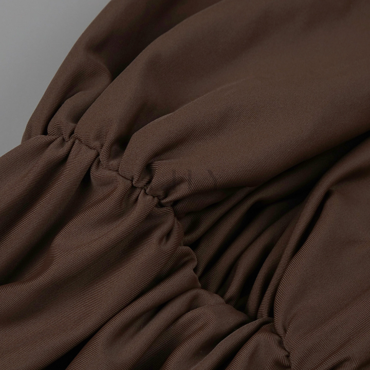 Deep V Neck Cinched Leather Waist Maxi Dress