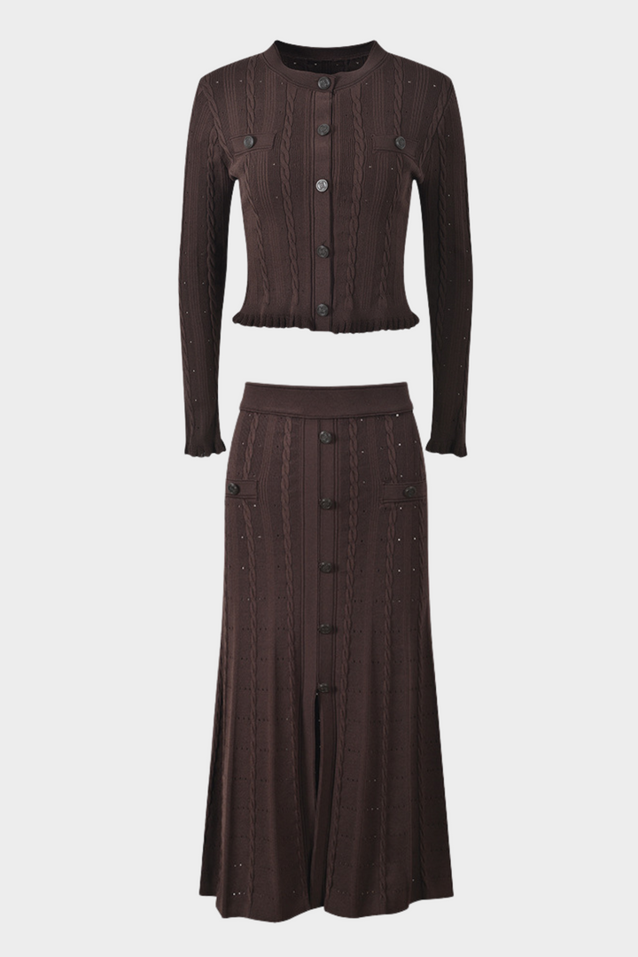 Lily – Knit Elegant Cardigan Top & High Waist Maxi Skirt Set