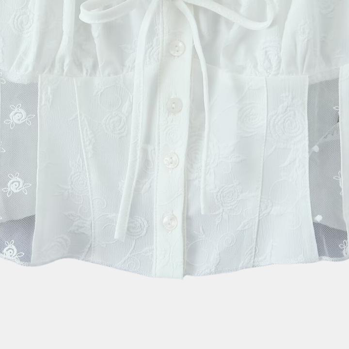 White Embroidered Lace Top & Midi Layered Skirt - Set