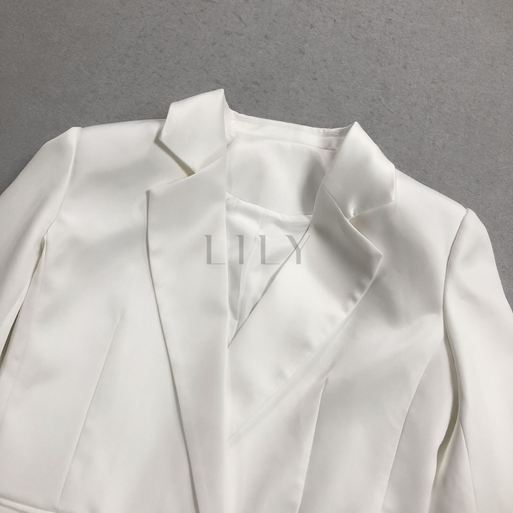 Tailored Blazer Sheer Lace Wide Leg Trouser Set