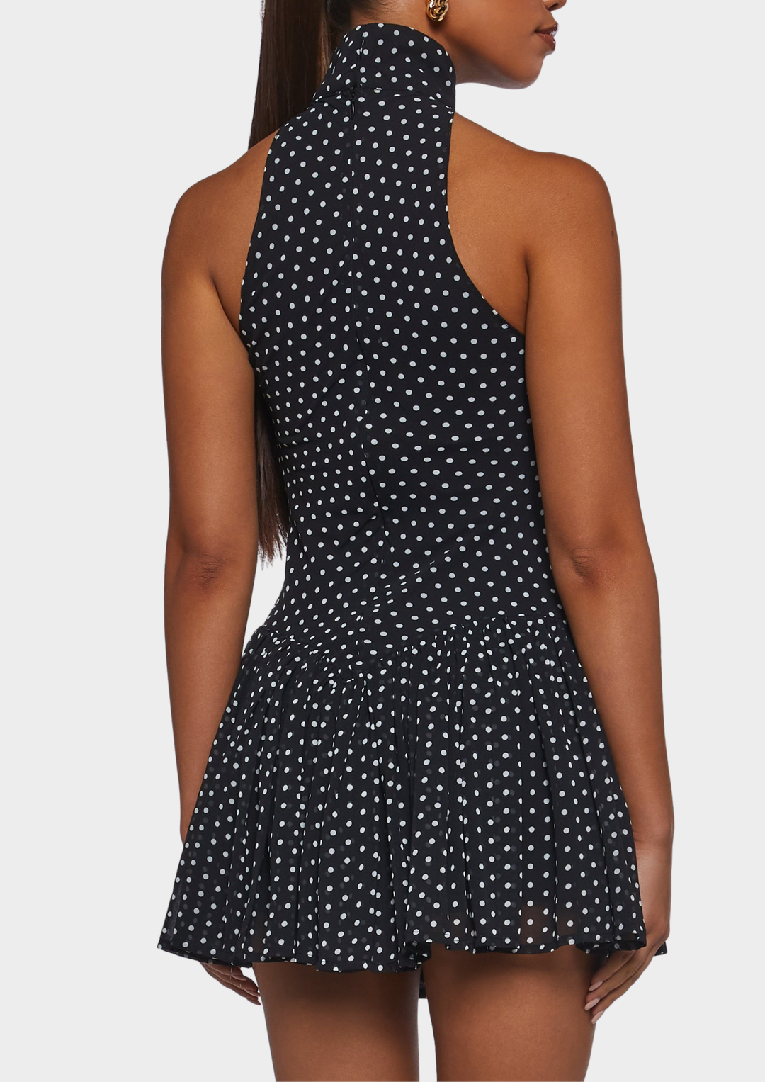High Neck Polka Halter Flare Mini Dress
