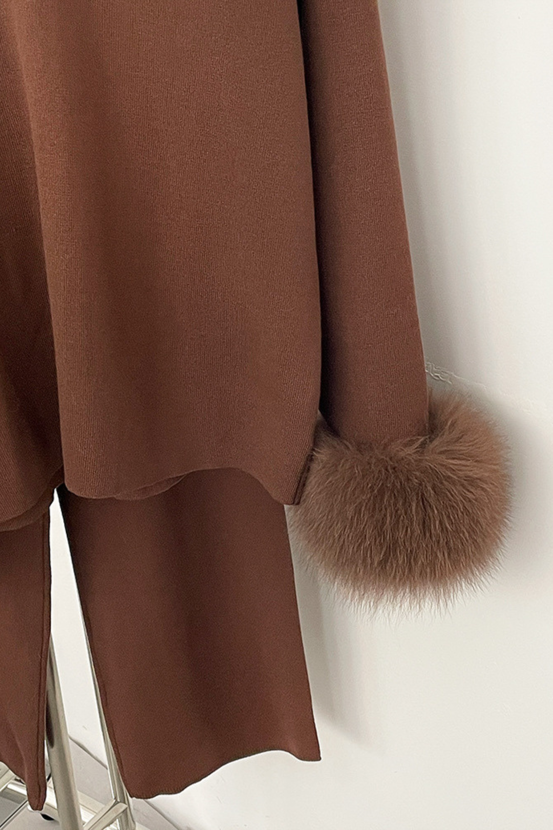 Velora Real Fox Fur Knit Lounge Set - Fur Cuff Edition