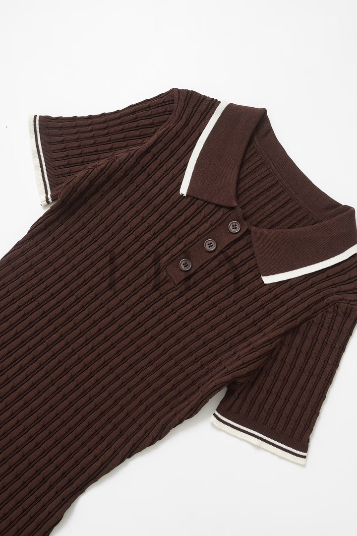 Cocoa Tipped Polo Knit Mini Dress