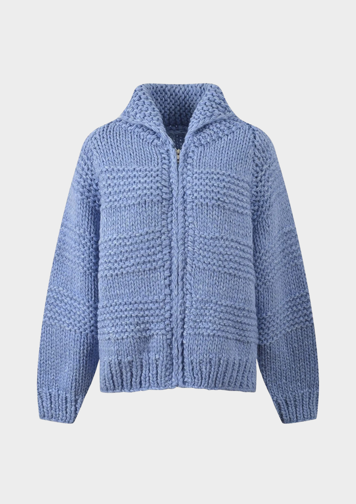 Chunky Wavy Knit Zipper Cozy Jacket