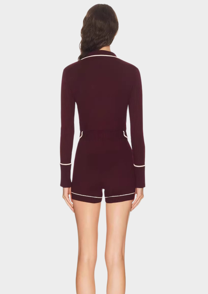 Mariana Burgundy Contrast Trim Viscose  Knit Bodysuit