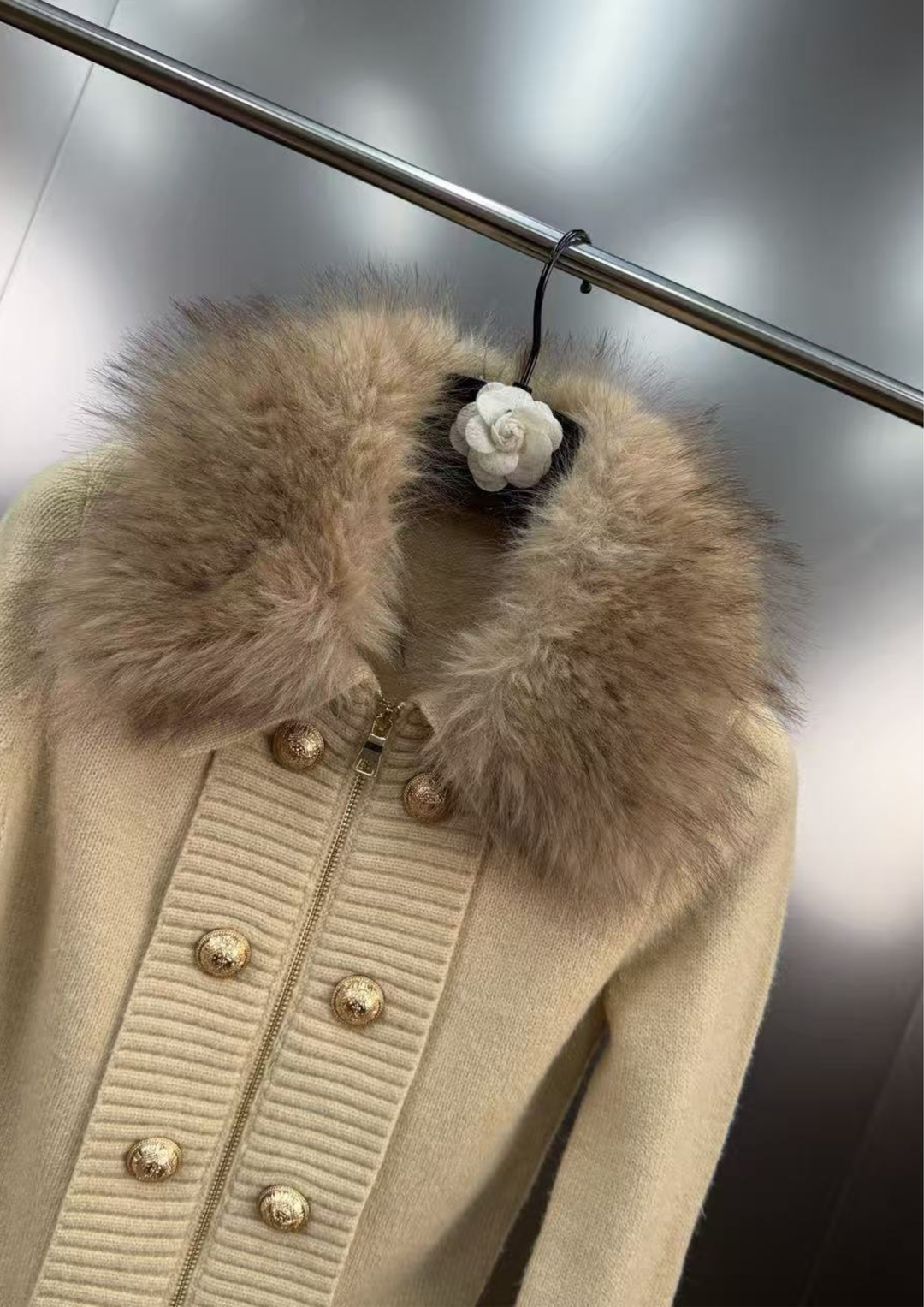 Luxe Fur Collar Knit Jacket