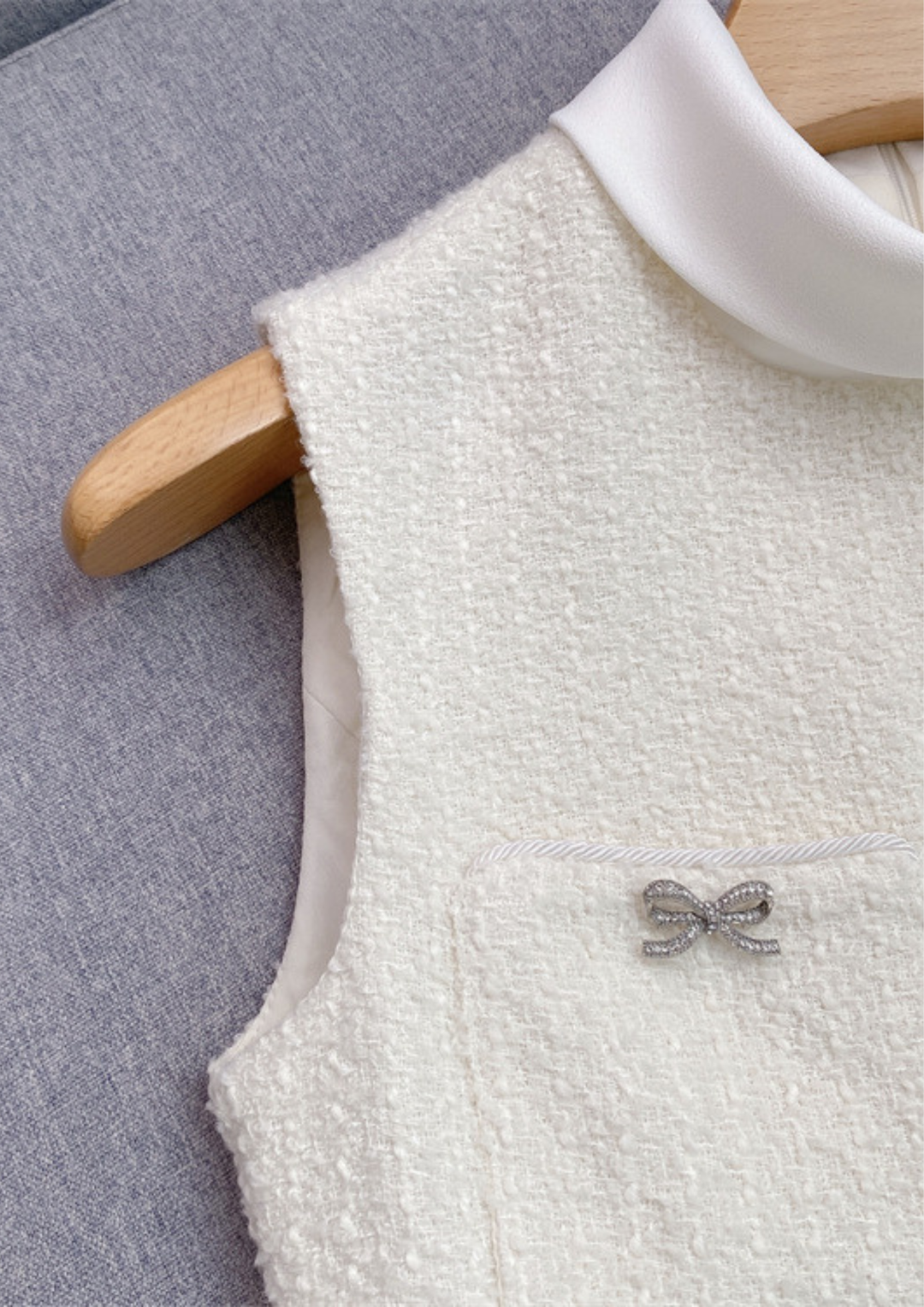 Crystal Bow Elegance Tweed Belted Pleated Maxi Dress