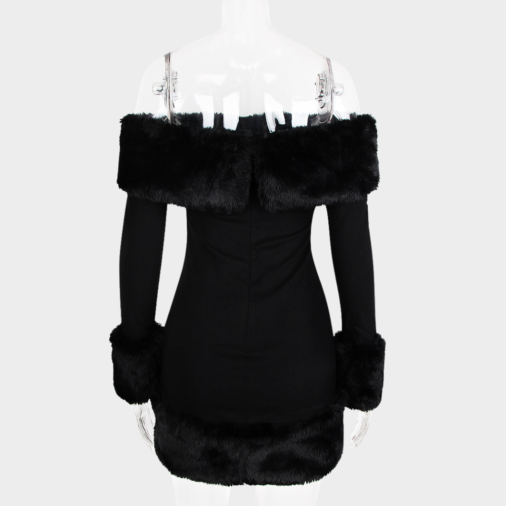 Isabella Off Shoulder Fur Mini Dress