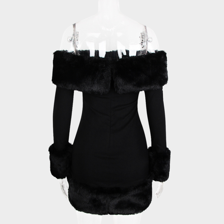 Isabella Off Shoulder Fur Mini Dress
