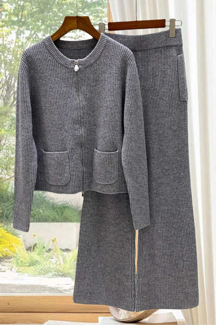 Winter Cloud Cashmere Zip Wide Leg Knit Set