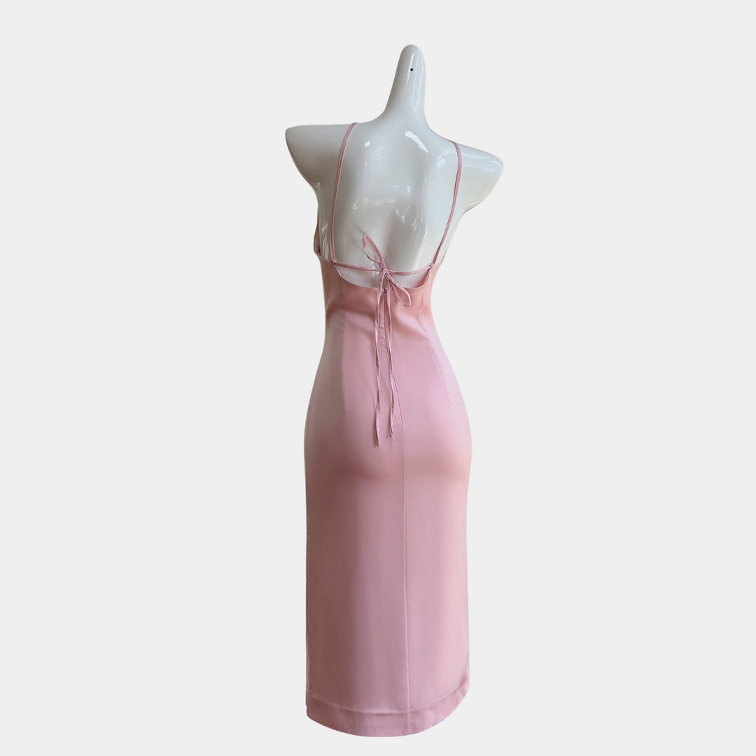 Blush Backless Satin Midi Dress