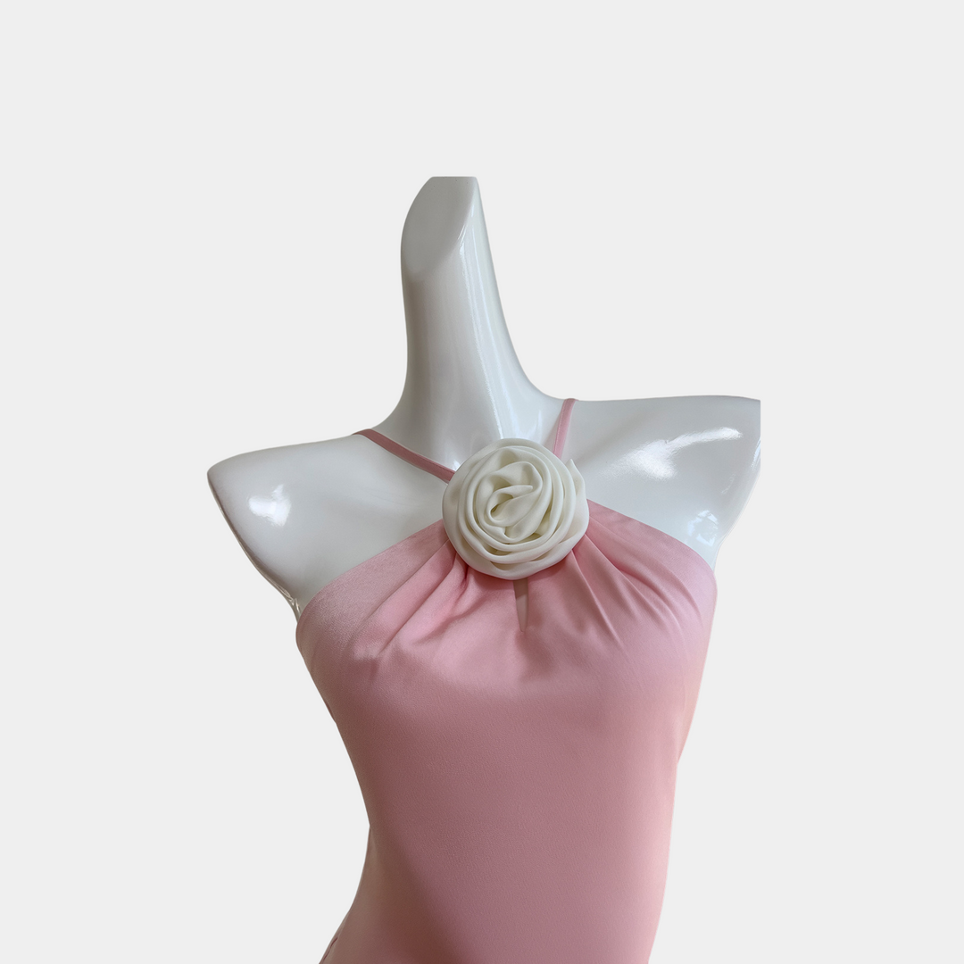 Blush Backless Satin Midi Dress