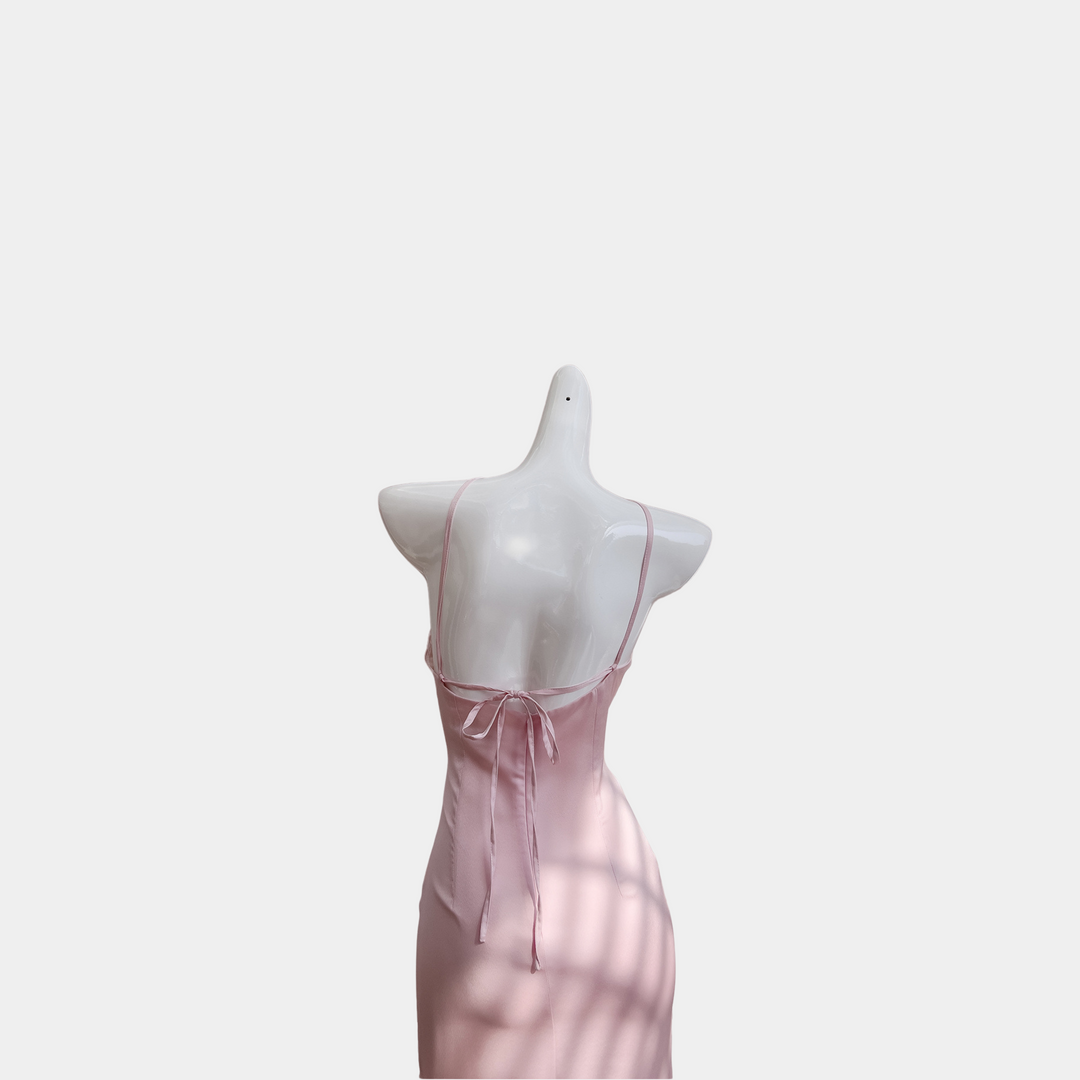 Blush Backless Satin Midi Dress