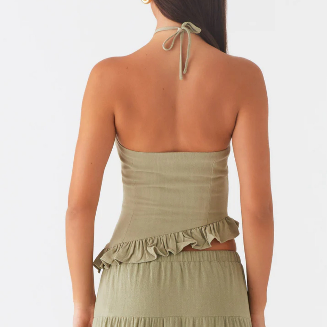 Island Sage Ruffle Halter Neck Set