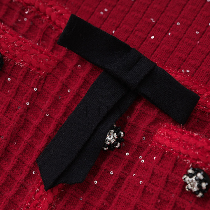 Christmas Elegant Sparkle Square Neck Knit Mini Dress