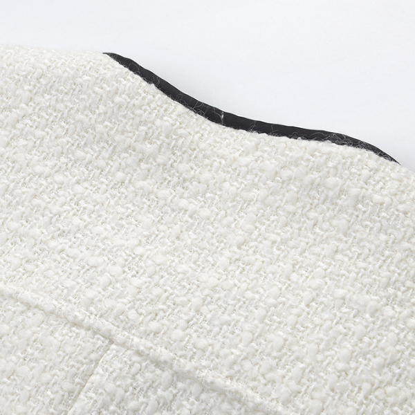 Ivory Trimmed Tweed Button Cardigan