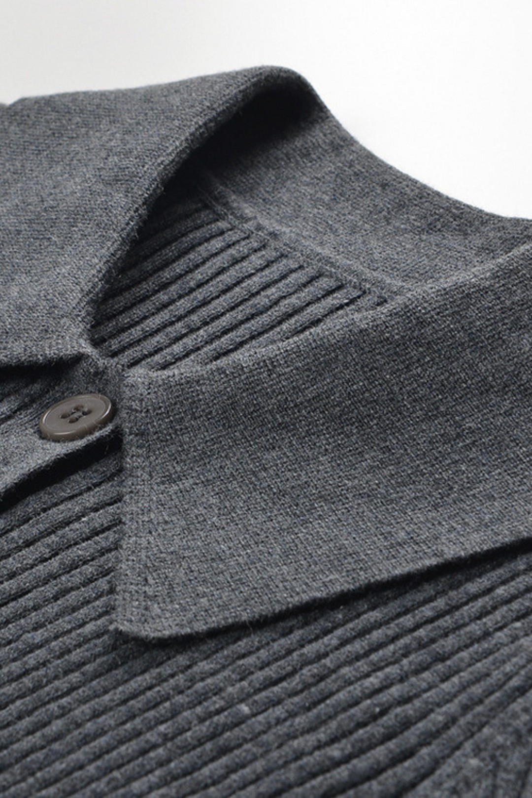 Cloud Grey Ribbed Wool Polo Sweater Top
