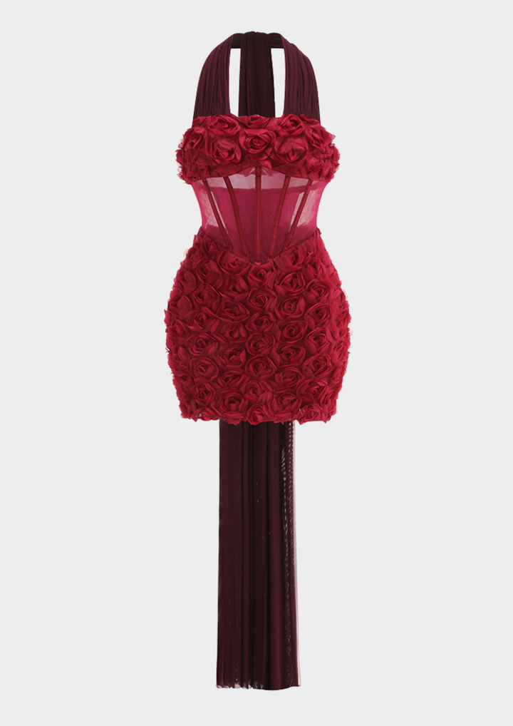 Velvet Rose Corset Tail FLoral Mini Dress