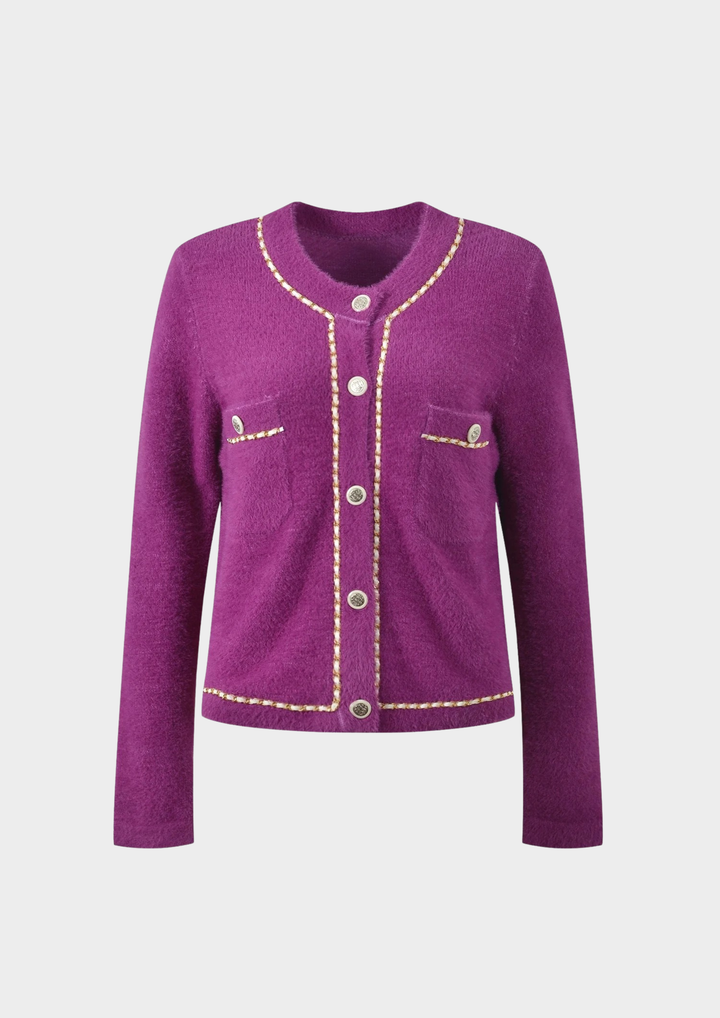 Chain Trim Soft Knit Cardigan Top