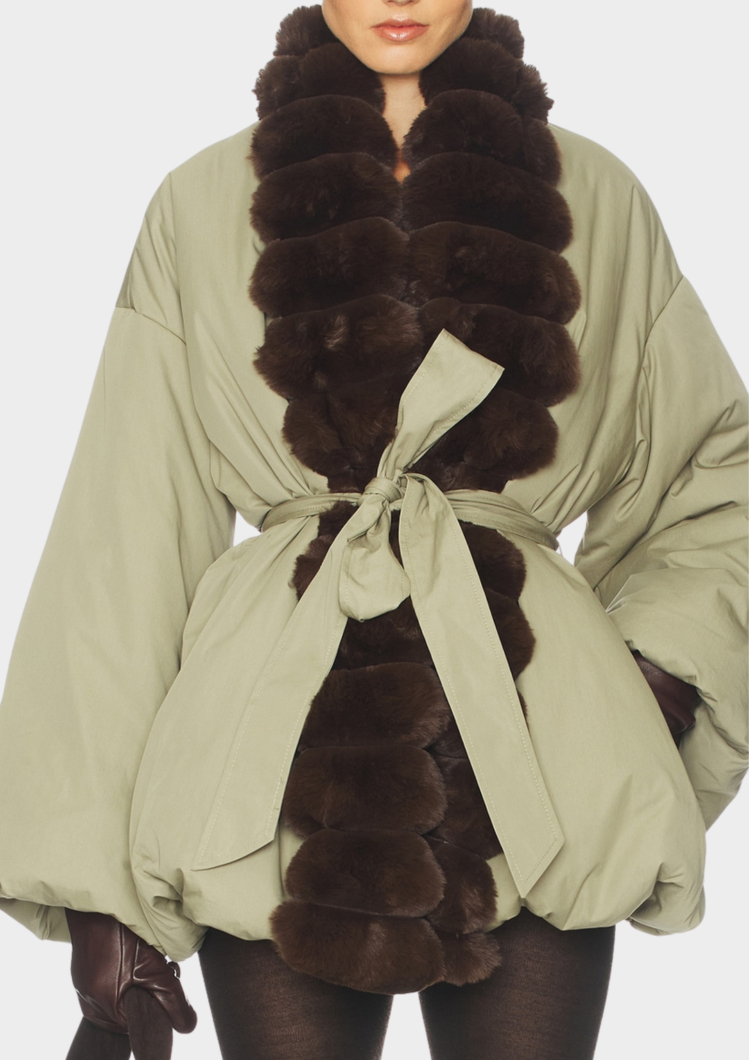 Fur Trim Belted Puffer Jacket