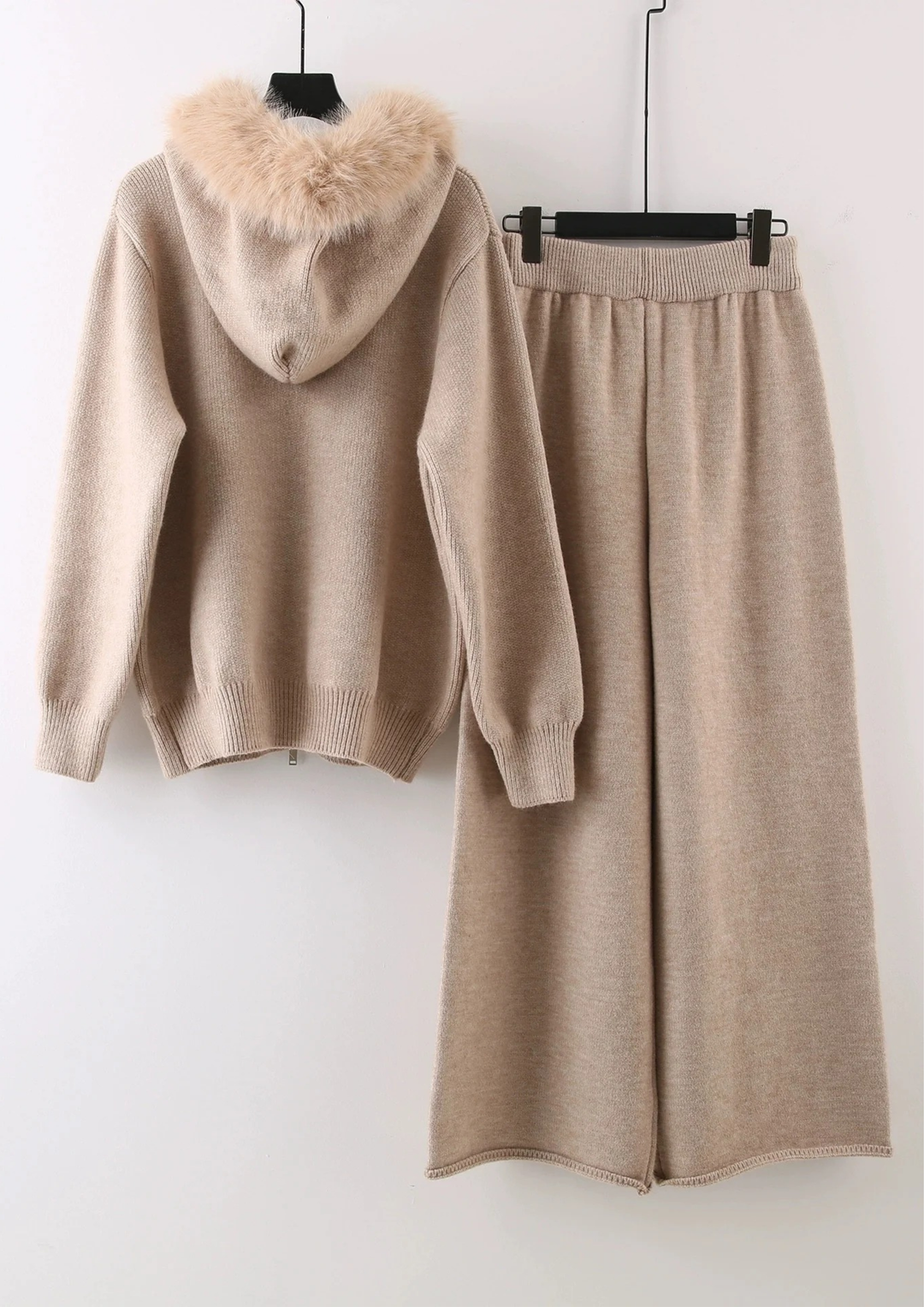 Comfy Lily Fur Trim Zip Hooded Knit Set