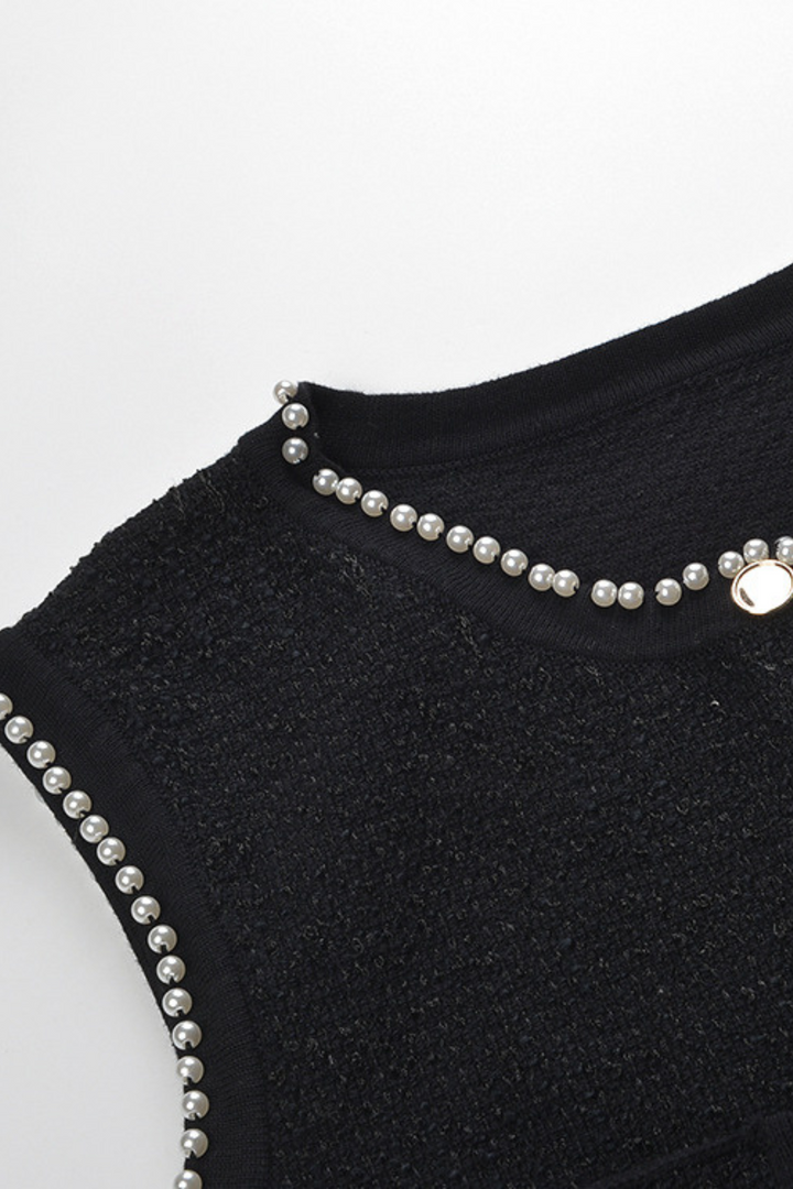 Luxury Pearl Trimmed Beaded Vest & Pleated Skirt Set