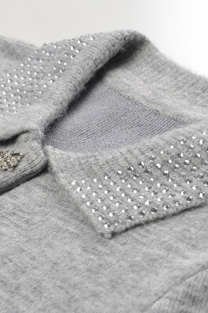 Diamond Beaded Soft Wool Collar Top