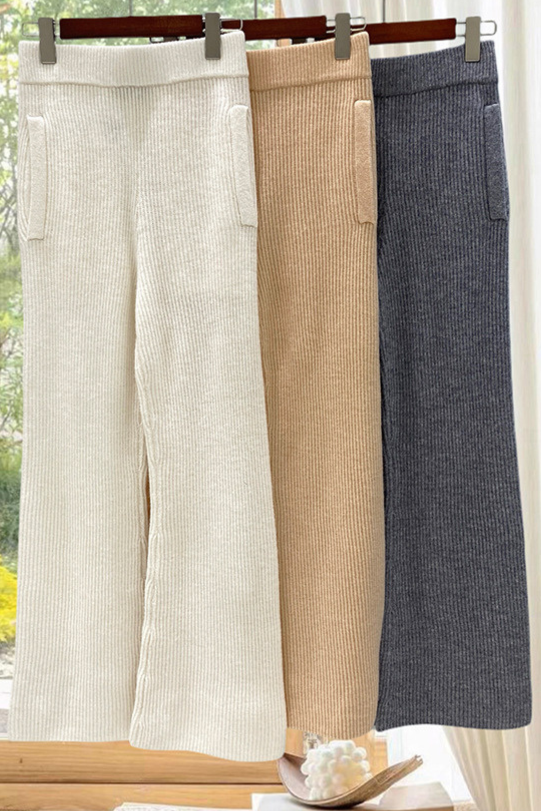 Winter Cloud Cashmere Zip Wide Leg Knit Set