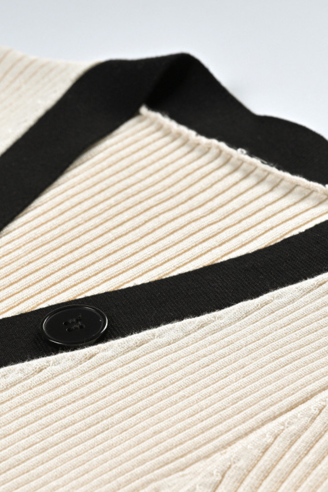 Desert Contrast Soft Wool V Neck Button Up  Top