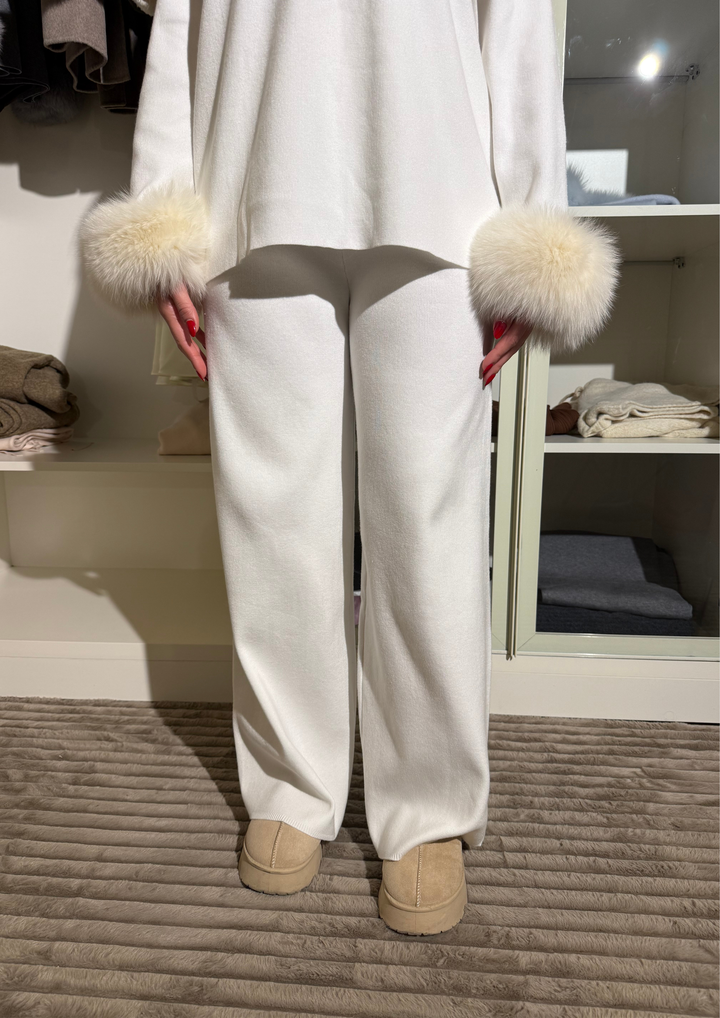 Velora Real Fox Fur Knit Lounge Set - Removable Fur Cuff & Neck