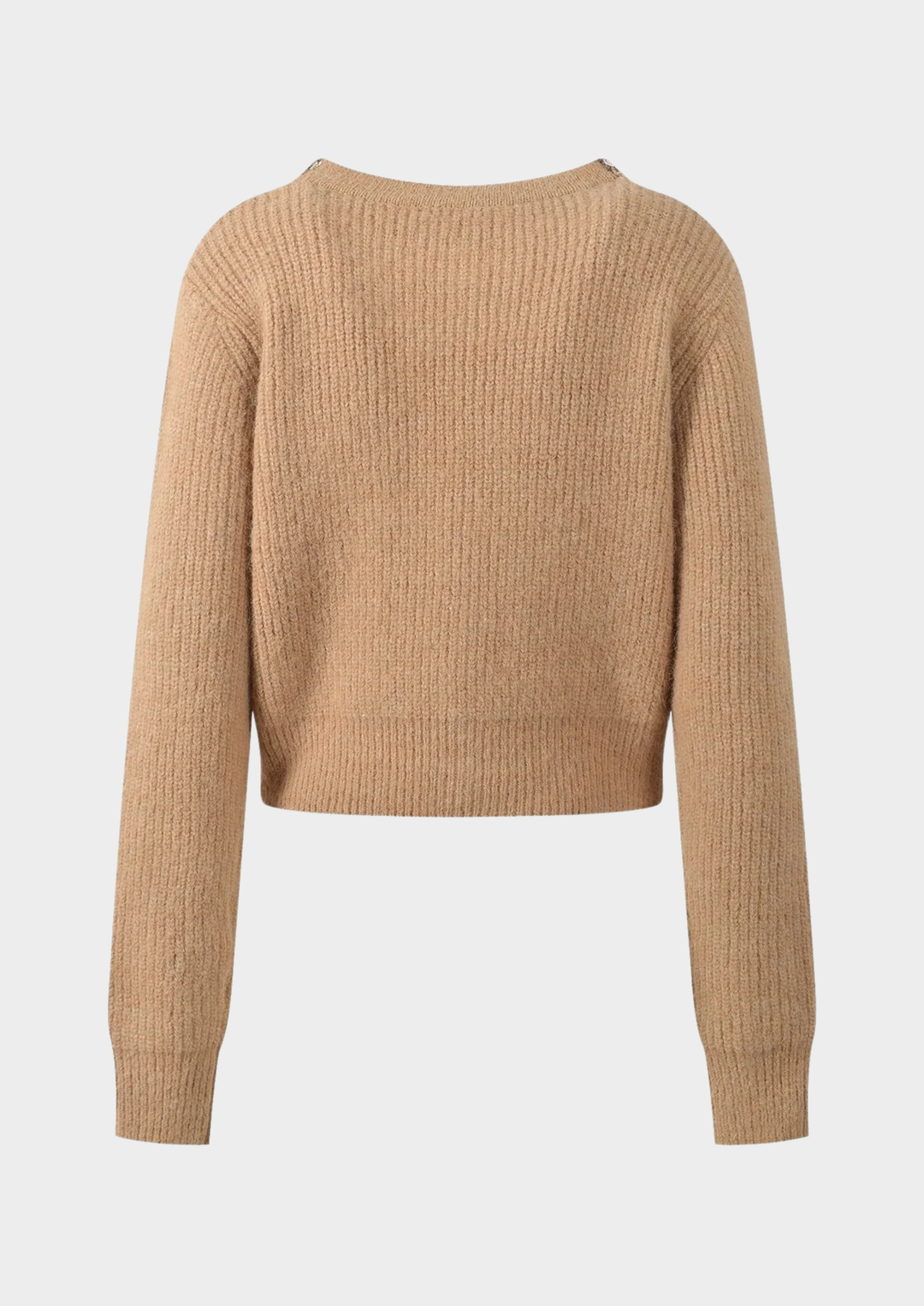 Embellished Round-Neck Wool Knit Cardigan