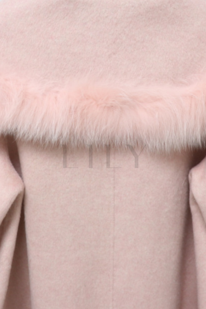 Fox Fur Trim Double Faced Wool Swing Coat