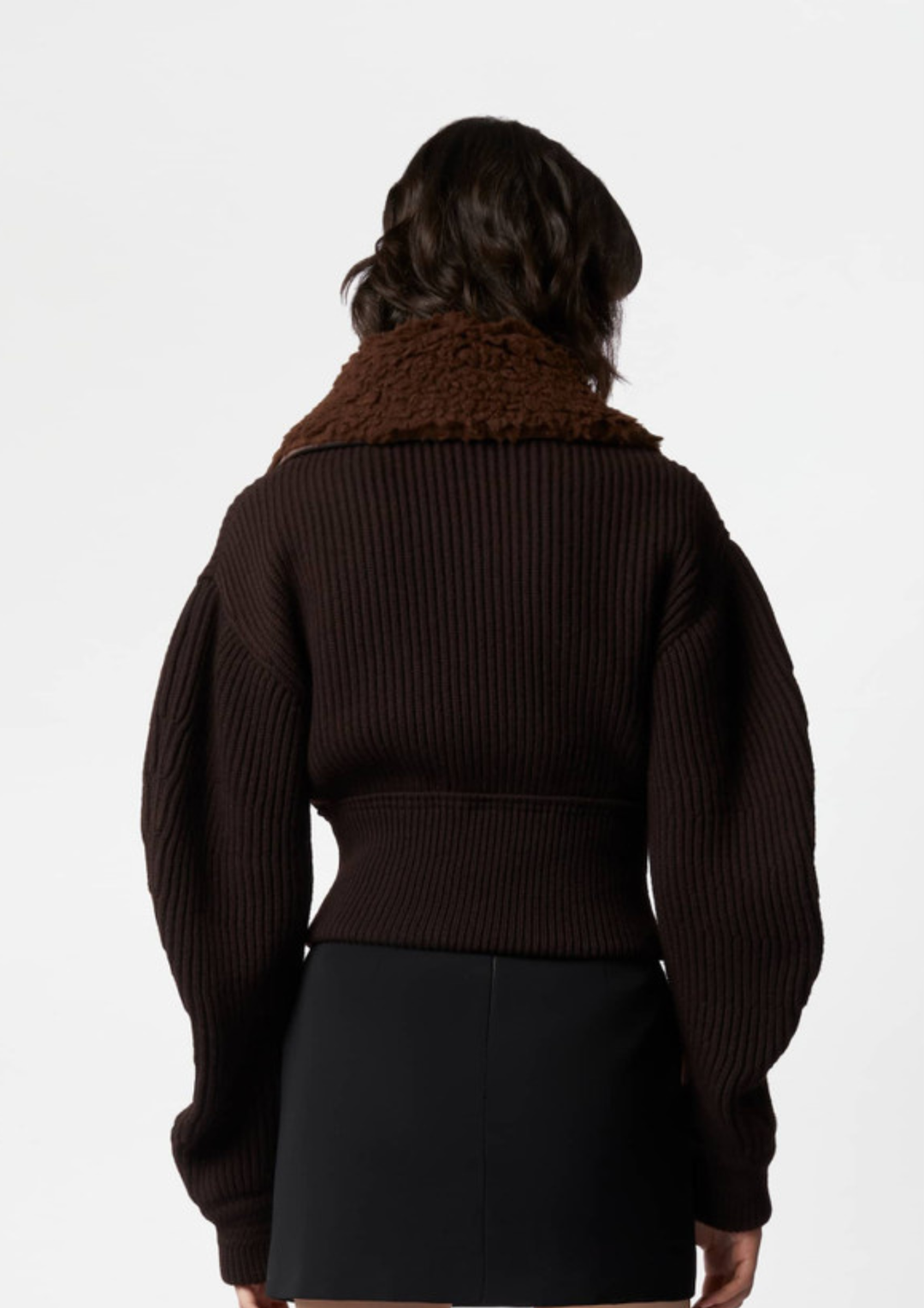 Shearling Collar Knit Zip Jacket