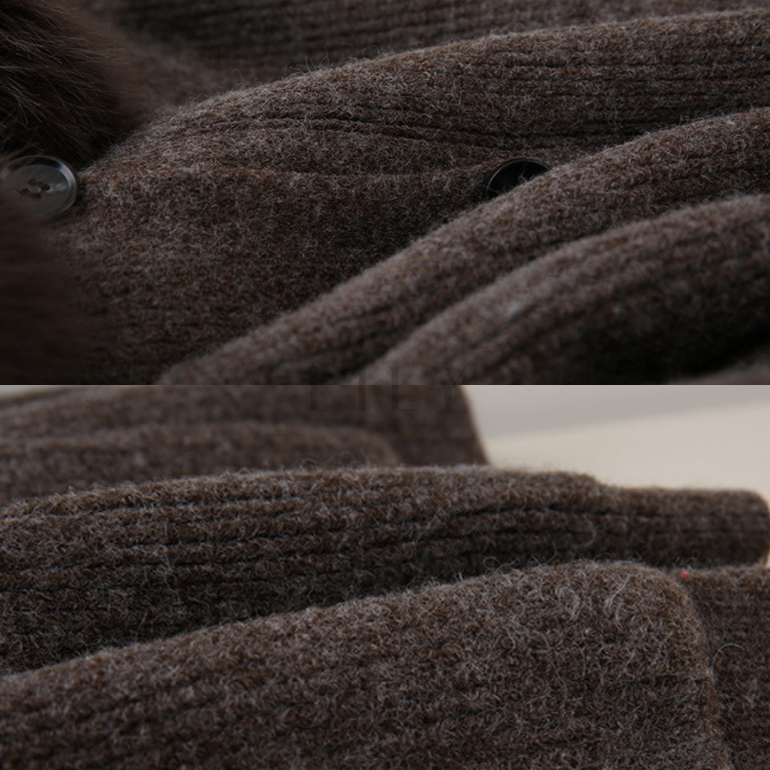 Comfy Gia Fur Collar Wide Leg Hooded Knit Set