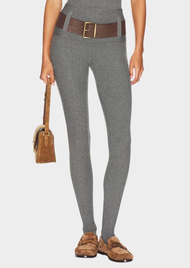 Eliana Wool Ribbed Knit Bodysuit & Legging Adjustable Belt  Set