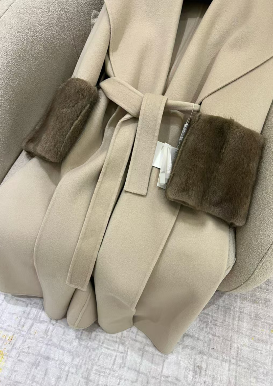 Amara Cashmere Rex Fur Cuff Drape Coat