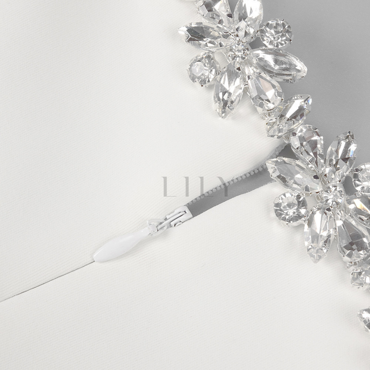 Crystal Bloom Square Neck Elegance Mini Dress