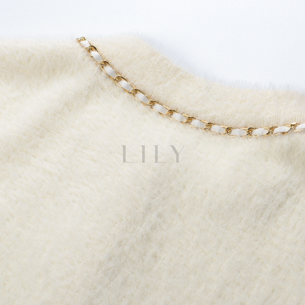 Chain Trim Soft Knit Cardigan Top