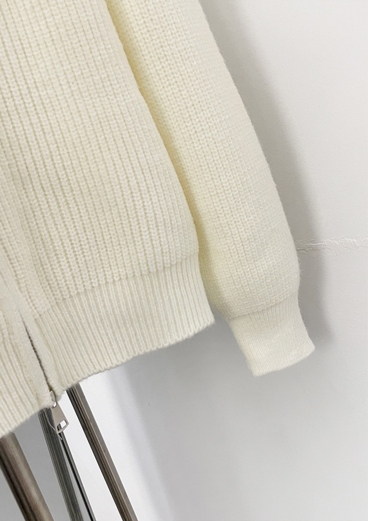 Ivory Fox Fur Trim Hooded Knit Jacket Top