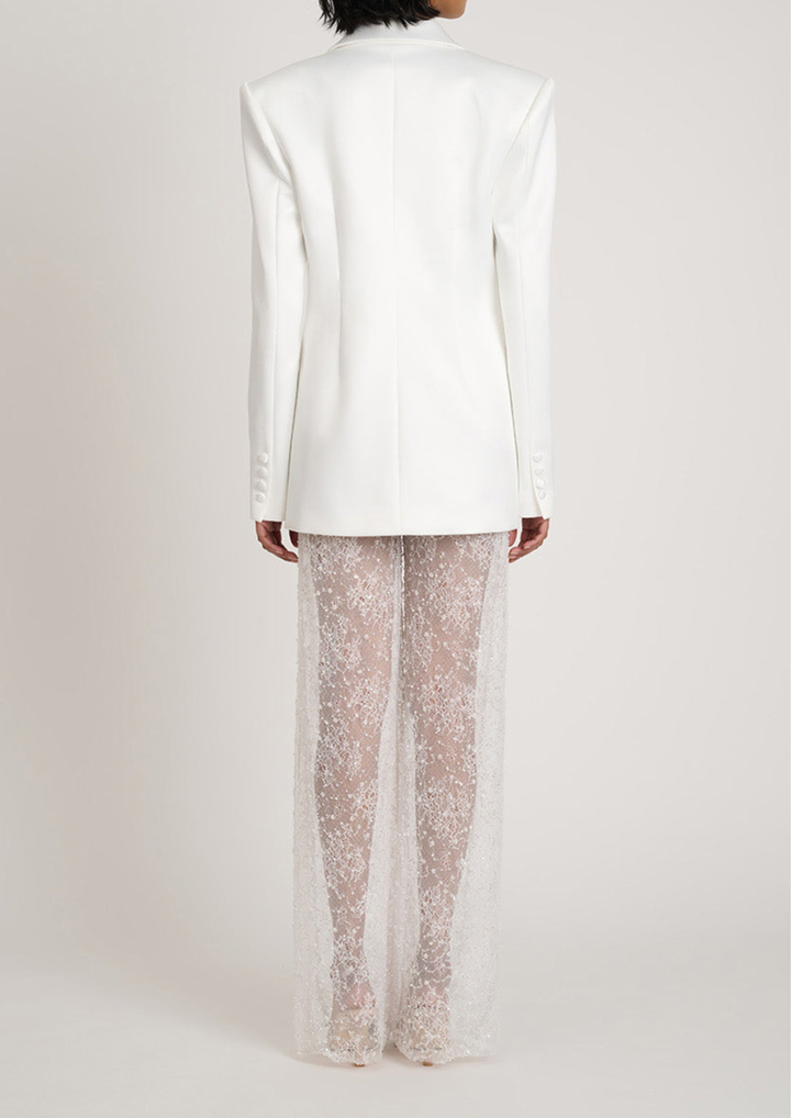 Tailored Blazer Sheer Lace Wide Leg Trouser Set