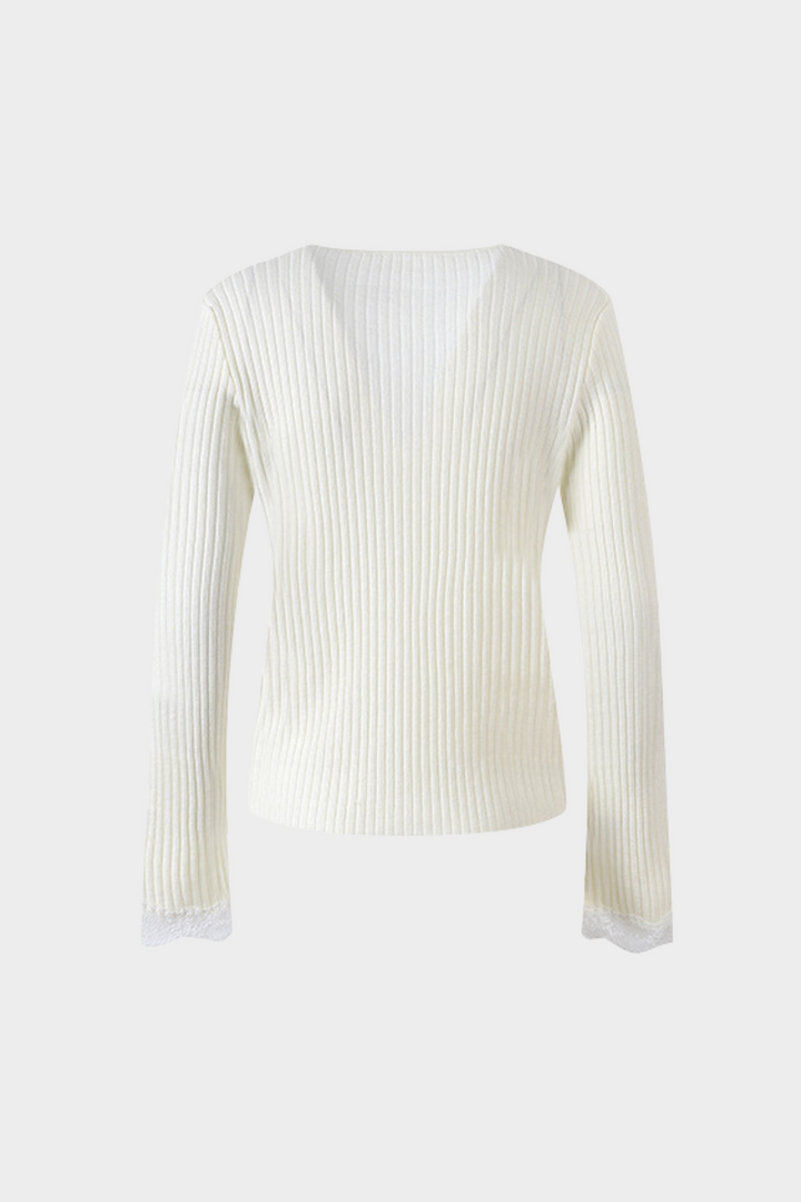 Serene LaceTrim V Neck Soft Wool  Cardigan Top