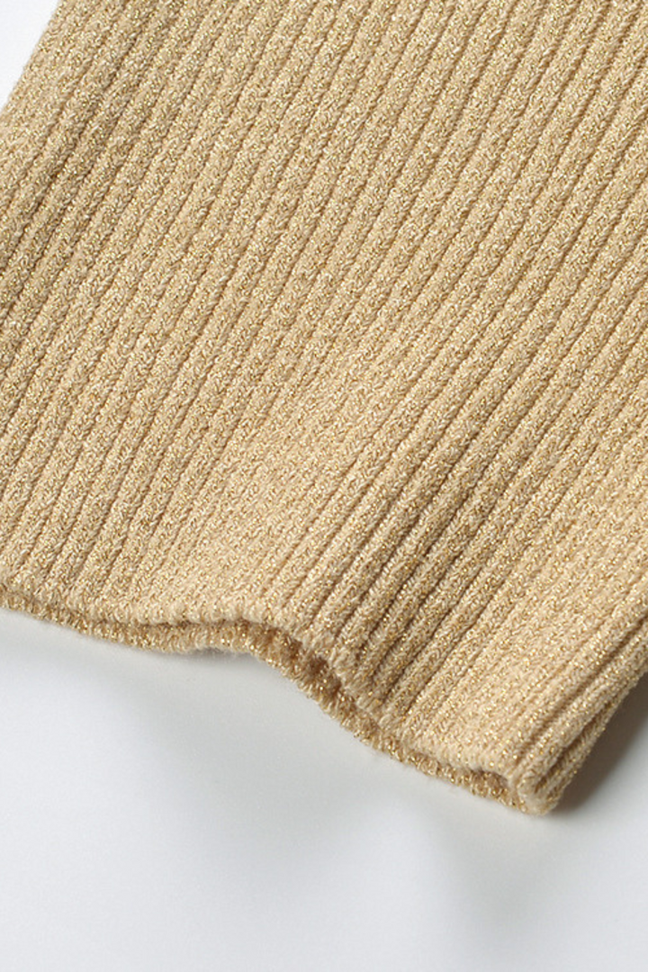 Lily – Golden Sand Polo Collar Pleated Viscose  Knit Maxi Dress