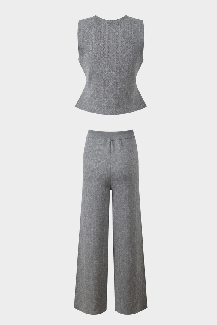 Viscose Knit  Sleeveless Vest LaceUp Wide Leg Set