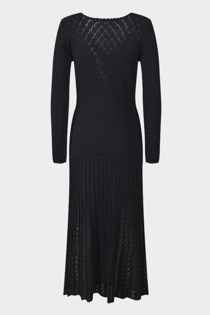 Ivory Luxe Hollow Golden Button Viscose Knit V-Neck Maxi Dress