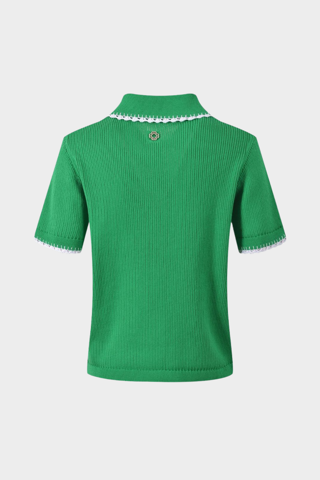 Contrast Lace Trim Viscose  Knit Polo Top