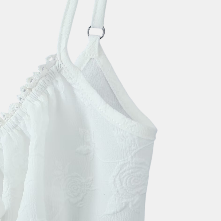 White Embroidered Lace Top & Midi Layered Skirt - Set