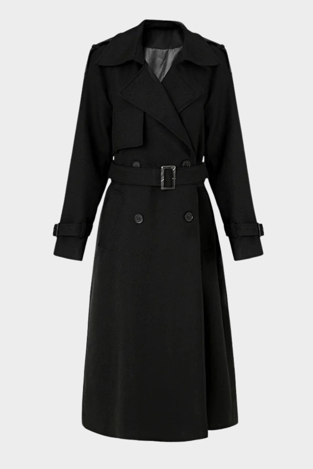 Classic Belted Fall Lapel Collar Adjustable Cuff Long Coat