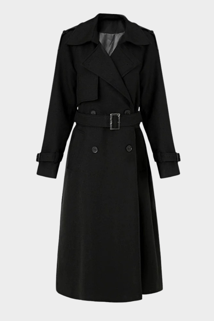 Classic Belted Fall Lapel Collar Adjustable Cuff Long Coat