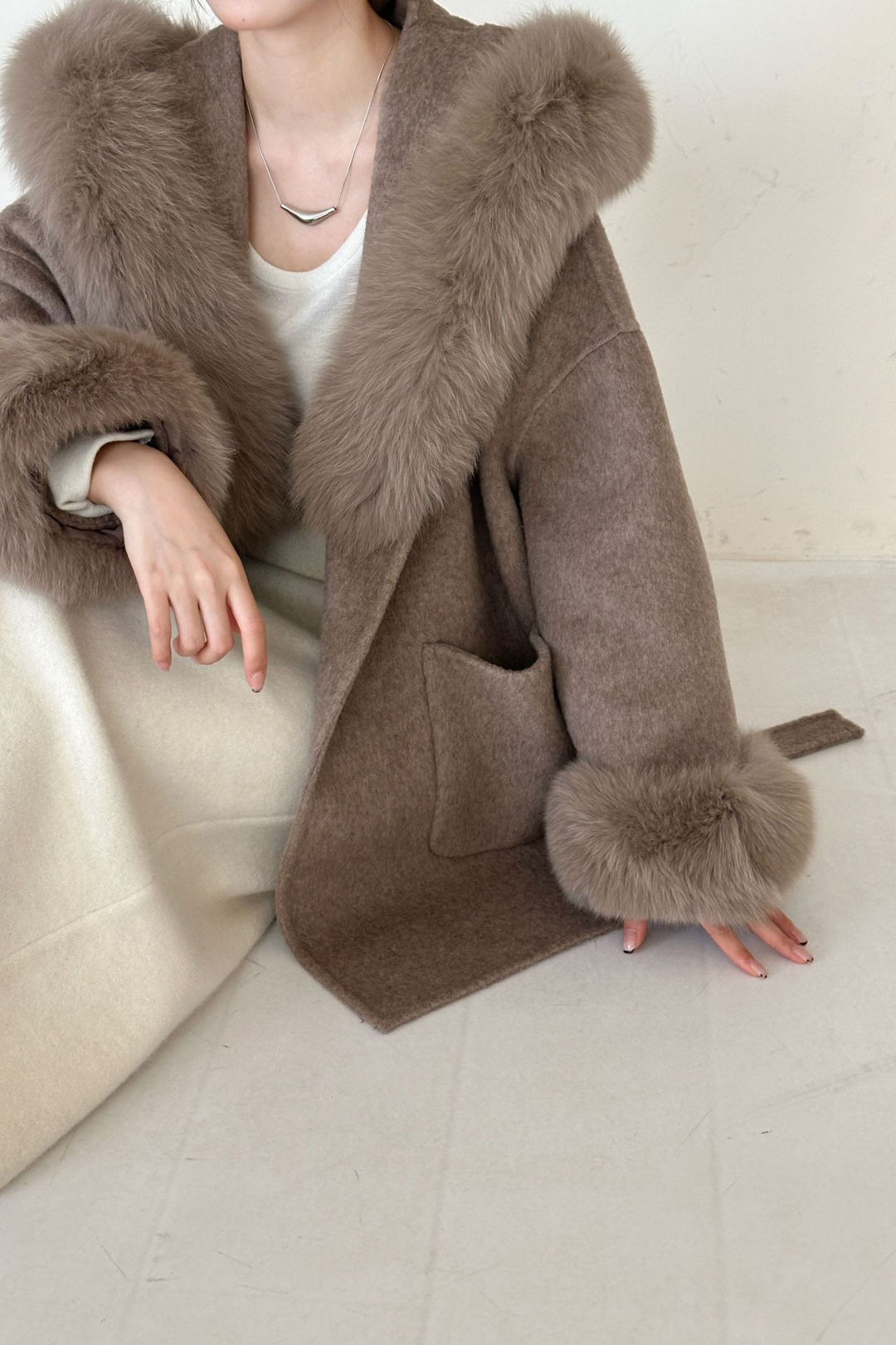 Jane Luxe Hooded Wool Coat - Grey